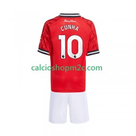 Manchester United Matheus Cunha 10 Bambino Maglia Prima 2025/2026 Manica Corta